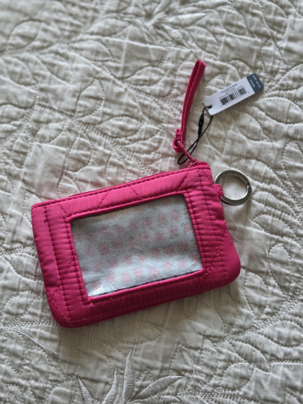 Vera Bradley Peacock Pink ID Wristlet Card Holder with Key Ring